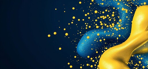 Poster - Colorful Abstract Design With Yellow and Blue Splashes Against a Dark Background Emphasizing Creativity and Artistic Expression