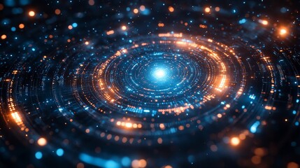 Poster - Colorful Cosmic Spiral With Luminous Particles and Glowing Core Suggesting Deep Space and Celestial Themes