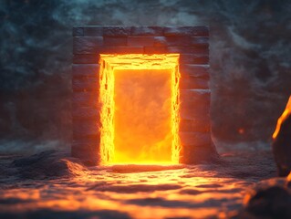 Poster - Enigmatic Portal of Flames Surrounded by Mysterious Darkness, Evoking a Sense of Adventure and Otherworldliness in an Unexplored Realm of Imagination