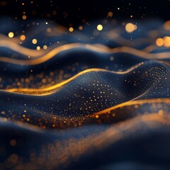 Poster - Captivating Waves of Shimmering Gold and Blue Create an Enchanting Visual Experience in a Dark, Ethereal Setting With Sparkling Details