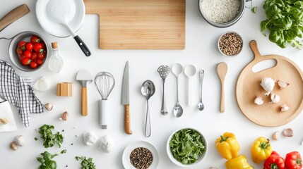 Poster - A well-organized kitchen with neatly arranged cooking utensils and fresh ingredients, A bright, modern space with clean countertops