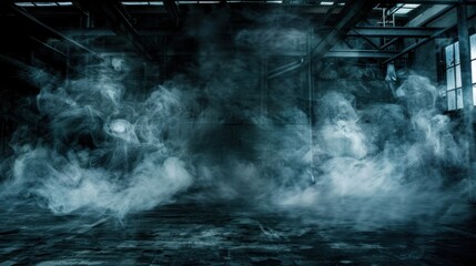 Poster - Smoky, dark industrial interior.