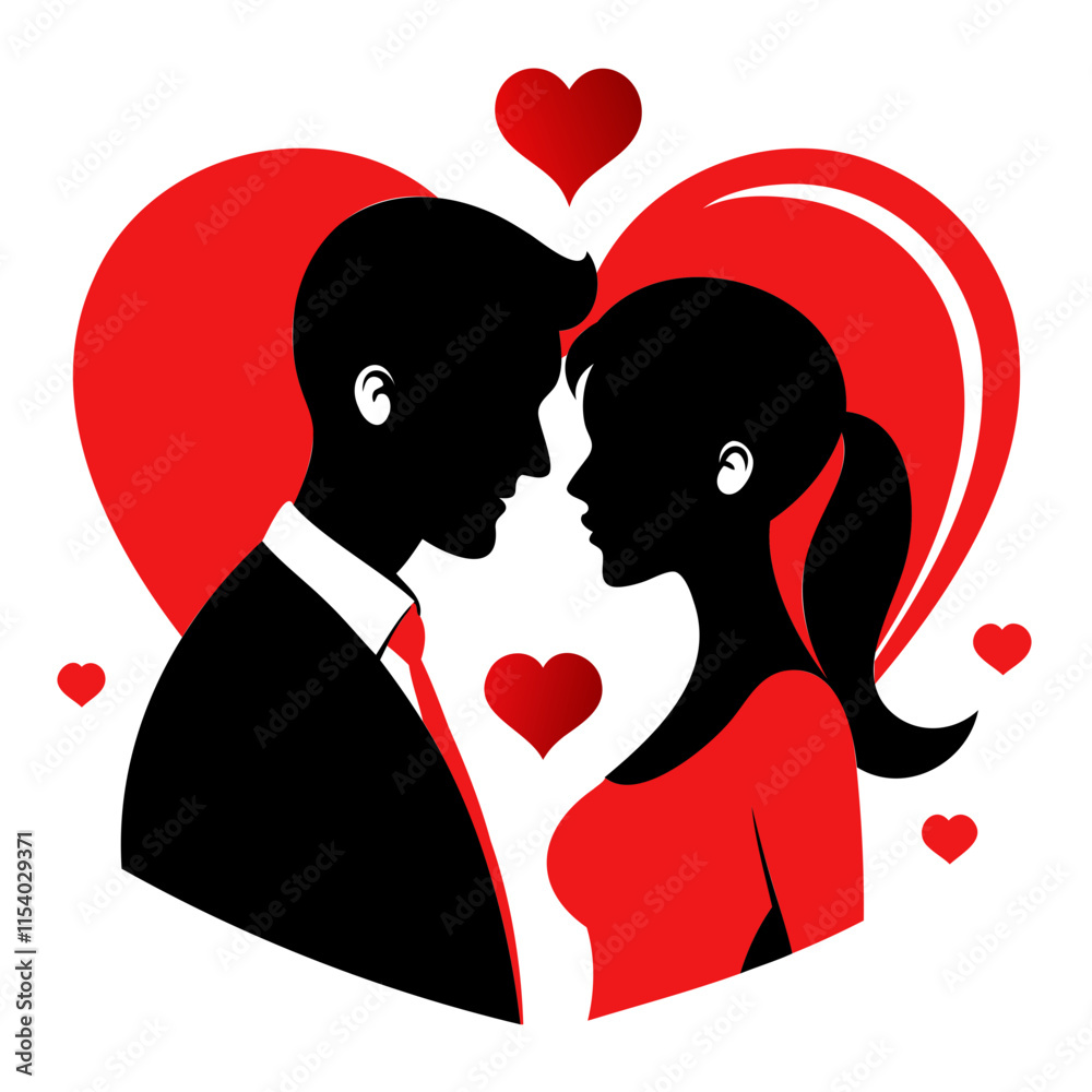 Beautiful Romantic Couple in Heart shape Silhouette Vector Illustration ...