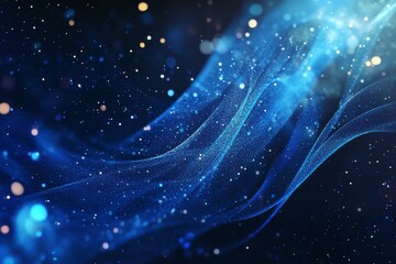 Poster - Swirling Blue Smoke With Sparkling Particles Creates a Mesmerizing Cosmic Effect in a Dark Background