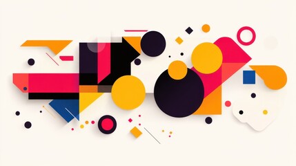 Poster - Vibrant abstract composition with geometric shapes, circles, and dots in a dynamic arrangement