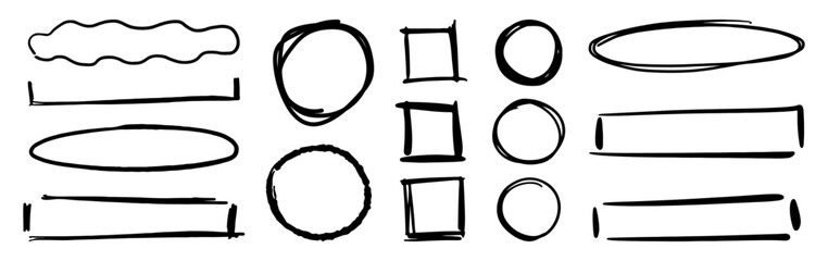 Aufkleber - Simple empty doodles for text, boxes for checklists. Vector hand drawn element icon, isolated oval and square, rectangular and circle. Borders or frames for copy space or emphasis of content