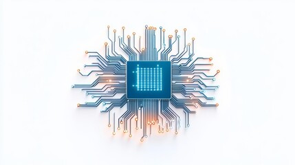 Abstract representation of a computer chip and circuit design.