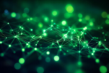 Wall Mural - A green network of dots and lines on a black background