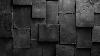 Poster - Textured dark cement block wall background with rough, uneven surfaces for design and architectural applications