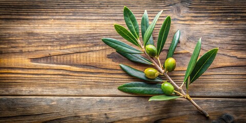 Wall Mural - Olive branch with a wooden background and a few leaves, symbolizing peace and harmony in a natural setting , wood, peaceful