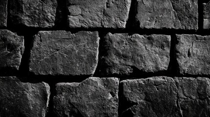 Poster - Closeup of rough black stone brick texture background for architectural or design purposes
