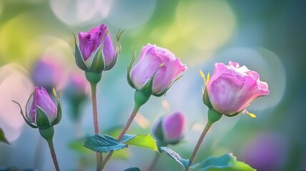 Poster - soft focus pastel roses with blurred background creating a serene and delicate floral atmosphere for
