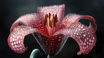 Poster - elegant pink zephyrlily flower with dew drops showcasing delicate petals and intricate details in a 