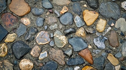 Poster - Natural stone texture background featuring a mix of colorful pebbles perfect for design and artistic projects.