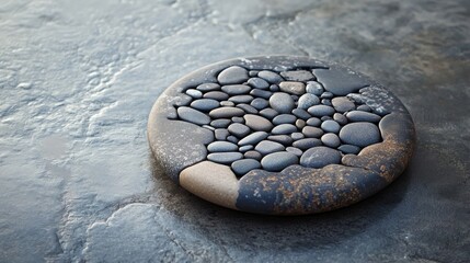 Poster - Smooth round pebble stones arranged harmoniously on a textured surface for home decor and landscaping inspiration