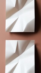 Poster - Abstract image of two crumpled white papers against muted brown background clean lines interesting textures