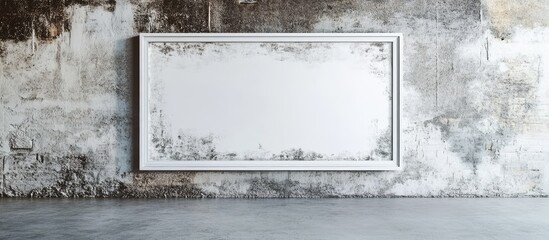 Poster - Modern studio with a textured grunge backdrop featuring a blank white frame ideal for artwork display or creative presentations.