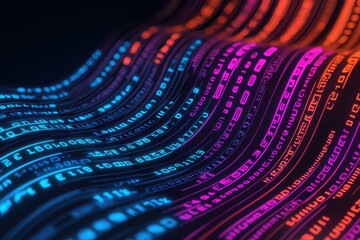 Poster - Abstract Digital Data Waves with Colorful Glowing Lines