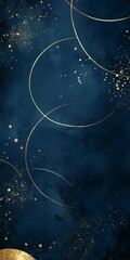 Poster - Elegant Dark Blue Backdrop With Golden Swirling Lines and Scattered Sparkles Creates a Luxurious Atmosphere for Various Design Projects