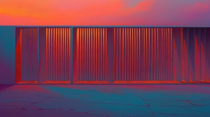 Poster - Abstract sunset scene slatted wall textured floor warm cool colors dramatic contrast