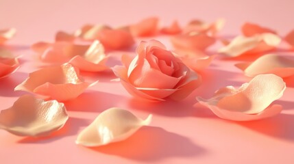 Poster - delicate pink rose petals scattered on a soft pastel background creating an elegant and romantic atm