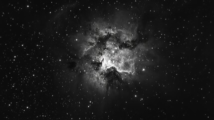 Poster - Rosette Nebula in Monoceros Constellation Captured in Stunning Black and White Detail