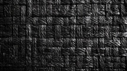 Poster - Textured black woven fabric background with coarse burlap structure for design and textile applications.