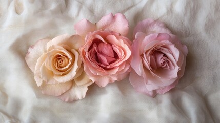 Poster - delicate pink roses arranged elegantly on soft fabric background for romantic or floral design conce