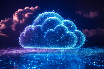 Wall Mural - A cloud computing concept with a blue sky and clouds in the background