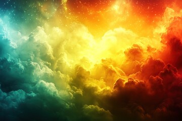 Poster - Vibrant celestial cloudscape swirling hues of teal gold and fiery orange
