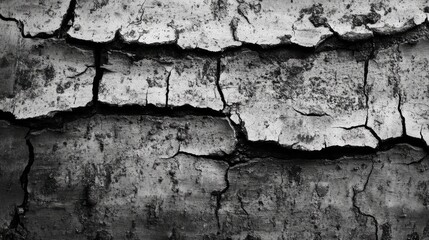 Poster - Textured black and white bark pattern with rough cracks and horizontal stripes for background use in design projects or artwork