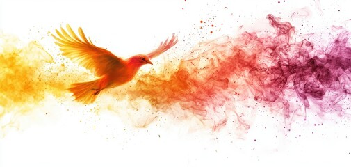 Poster - A vibrant bird soars through colorful splashes of paint, symbolizing freedom and creativity in a dynamic, abstract composition.
