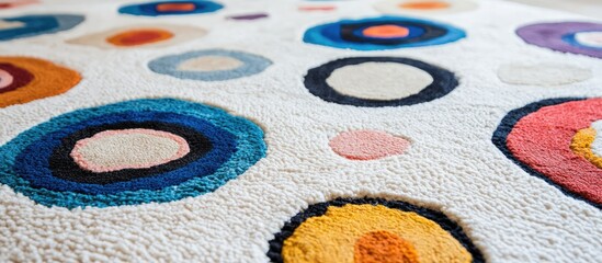 Poster - Vibrant round spotted area rug with colorful patterns on a clean white backdrop enhancing stylish home decor and interior design aesthetics