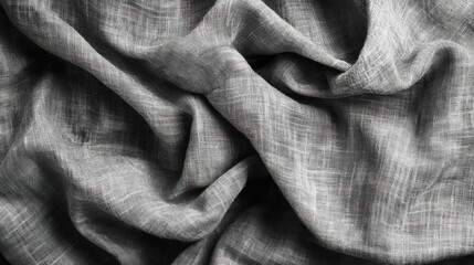 Poster - Textured Grey Linen Fabric with Creases and Wrinkles for Background Use in Textile Design and Fashion Projects