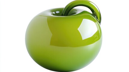 Poster - Green apple-shaped decorative object with a unique handle isolated on a white background for creative design projects.