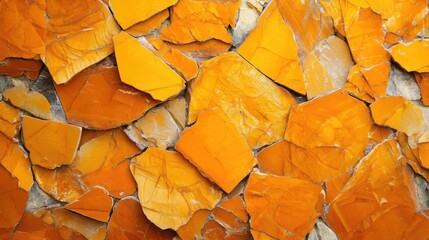 Poster - Rustic orange granite stone wall texture featuring rough irregular pieces ideal for backgrounds and design applications.