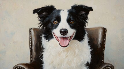 Canvas Print - Happy Border Collie Sitting in Armchair with Cheerful Expression