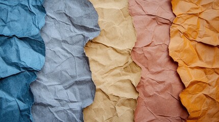 Poster - Colorful crumpled kraft paper texture background with copy space for creative design and text placement in various earthy tones