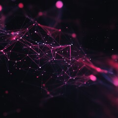 Fototapete - Complex Network of Interconnected Nodes and Lines Creates a Mesmerizing Visual Effect in Shades of Pink and Purple, Evoking a Sense of Modern Technology