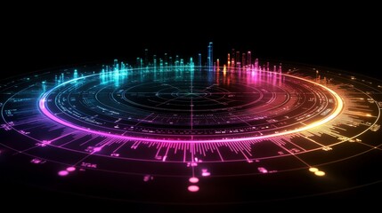 Poster - Colorful Waveform Visualization Displaying Sound Frequencies in a Circular Pattern With Vibrant Lights on a Dark Background