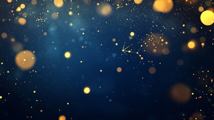 Poster - Shimmering Golden Particles Float Against a Deep Blue Background, Creating a Dreamy Atmosphere During a Festive Celebration or Special Event at Night