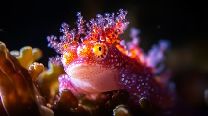 Colorful underwater creature with intricate textures and vibrant colors, displaying unique features and captivating appearance in a natural marine habitat setting.