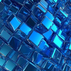 Poster - Design of Reflective Blue Cubes Arranged in a Dynamic Pattern, Showcasing a Modern Aesthetic With Vibrant Colors and Geometric Shapes