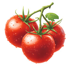 Wall Mural - three tomatoes with green leaves