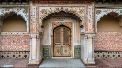 Poster - Ornate Doorway with Intricate Tile Work Showcasing Traditional Architectural Beauty in Historic Structure