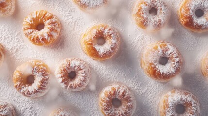 Poster - Round pastries dusted with powdered sugar arranged in a tempting display on a white surface