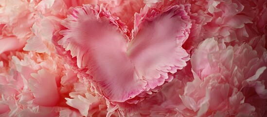 Aufkleber - Peony petals arranged in heart shape against soft pink background perfect for love themed presentations and romantic designs