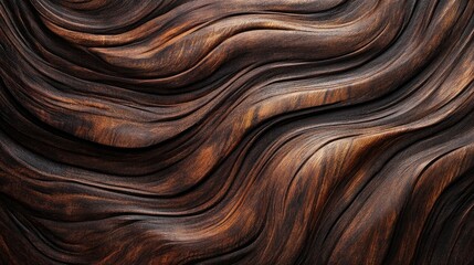 Poster - Textured dark brown pine wood background with flowing waves showcasing natural patterns and grains ideal for design and decoration projects