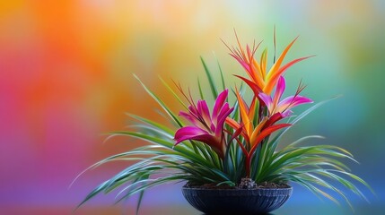 Aufkleber - Vibrant ornamental plants in decorative pot against colorful blurred background