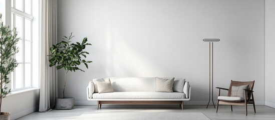 Aufkleber - Minimalist living room with fresh white walls and stylish furniture enhancing a modern home atmosphere
